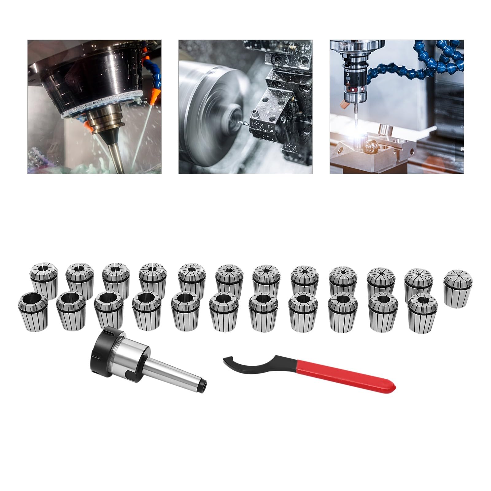 Spannzange Spannzangenfutter Werkzeugaufnahme Frässpindel Schaft MK3 ER40 Collet Set 23 teilig mit Spannbereich 4 bis 26 mm geeignet für CNC Fräsmaschinen