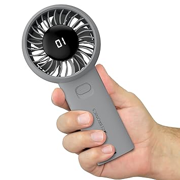 ZEBRONICS Heat Buster 200, Portable Hand Fan, Upto 12h Backup, 3600mAh Rechargeable Battery, 5 Speed Modes, Upto 5.9m/s Airflow, LED Display, for Travel, Makeup, Office, Home (Grey)