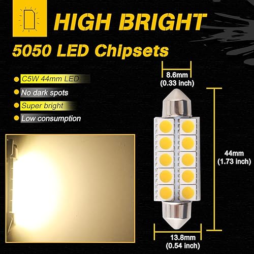 Miniatura 2 de Qasim Bombilla LED 578 212-2 de 1.732 in, color blanco cálido, 10-SMD 5050, luces LED de cúpula para mapa interior, 211-2, 579, 214-2, 569, 6411, 12
