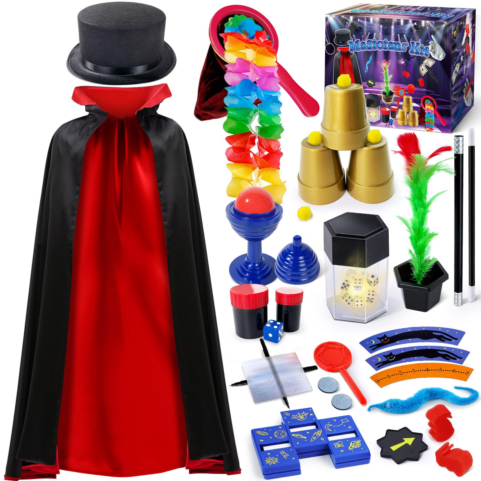 Heyzeibo Magic Kit, Magic Set with Instructions for Each Trick for Kids Ages 6 7 8 9 10 11 12, Magician Costume for Pretend Play, Boys & Girls