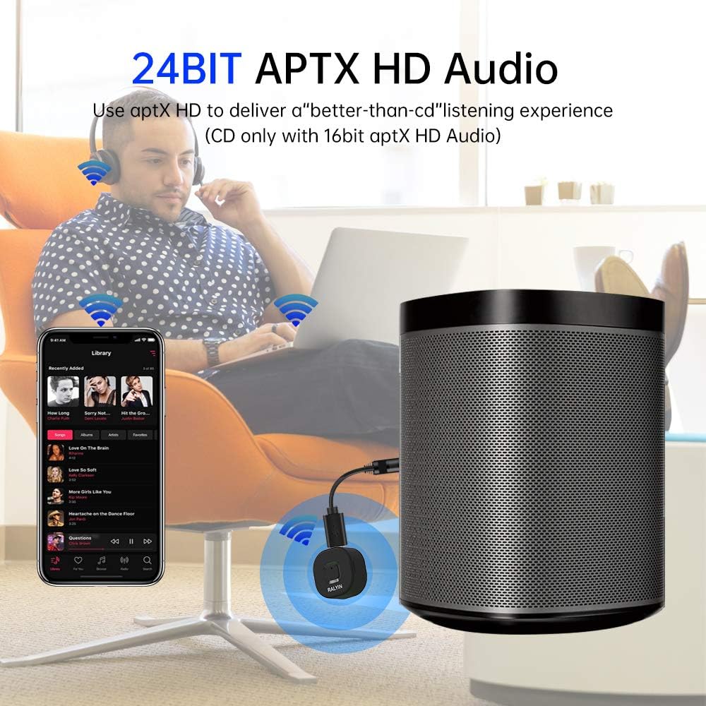 Bluetooth Receiver, Ralyin Bluetooth Aux Adapter Bluetooth Receiver for Home Stereo with Hands-Free Calling Wireless Music Adapter, 3.5mm Male/Female Output Stereo Jack for Headphones/Car/Speakers