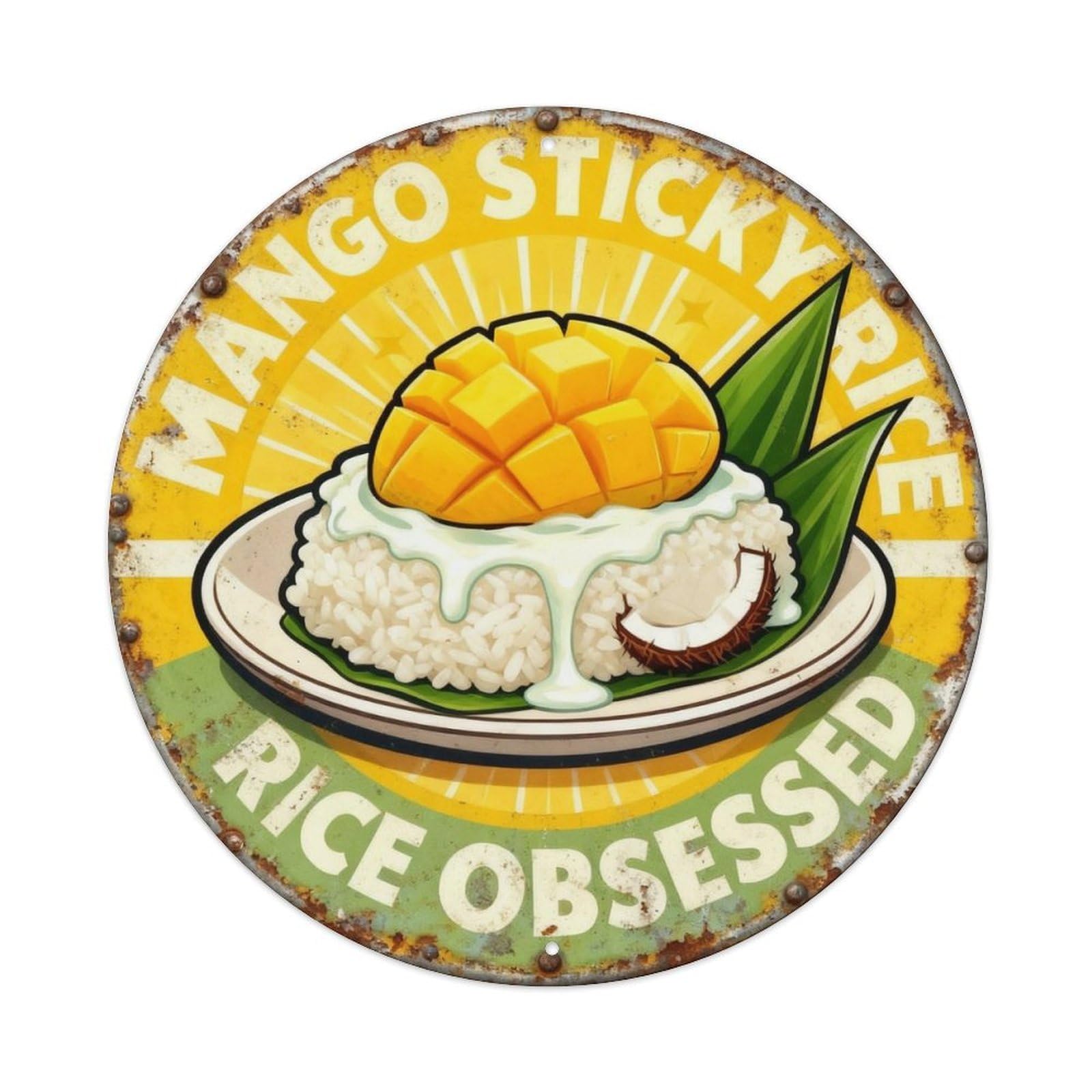 Vintage Mango Sticky Rice Obsessed Metal Tin Sign Plaque