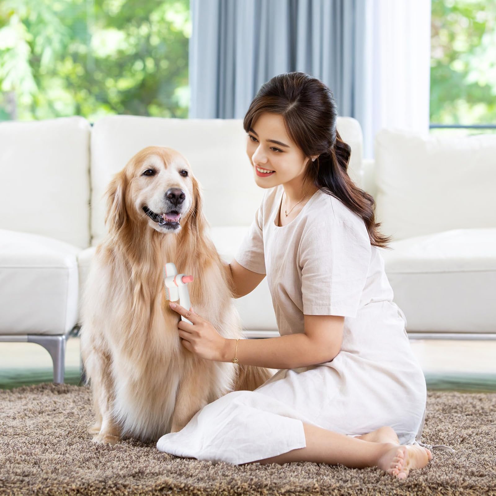 Dog Brush with Rotating Head & Self-Cleaning, Cat Brush & Deshedding Comb for Short Hair - Image 2