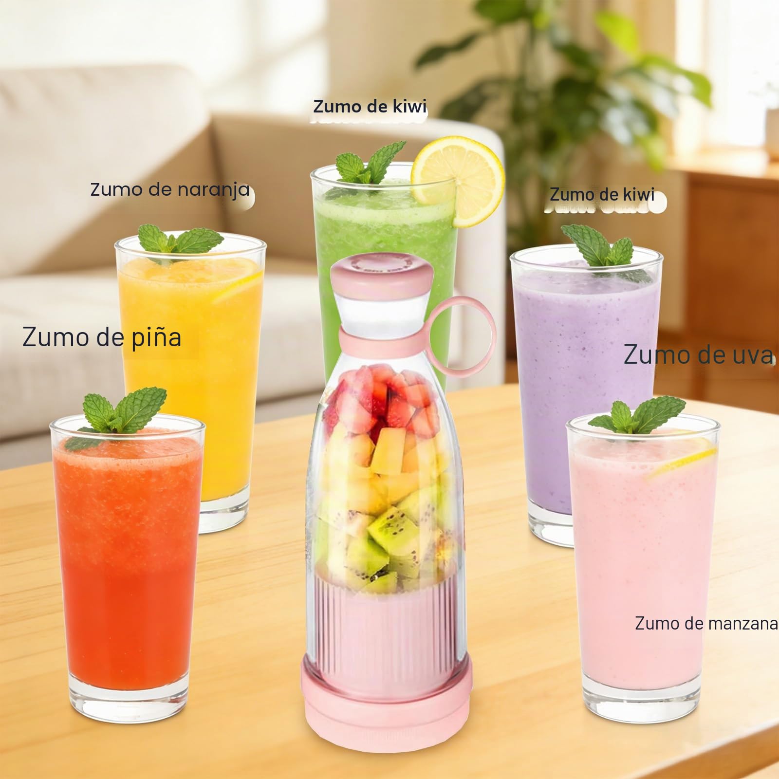 Licuadora portátil, batidora portátil, licuadora de frutas sin cables, mini exprimidor eléctrico de 420ml, mini licuadora para batidos, limpieza automática, licuadora para smoothies, jugos y batidos