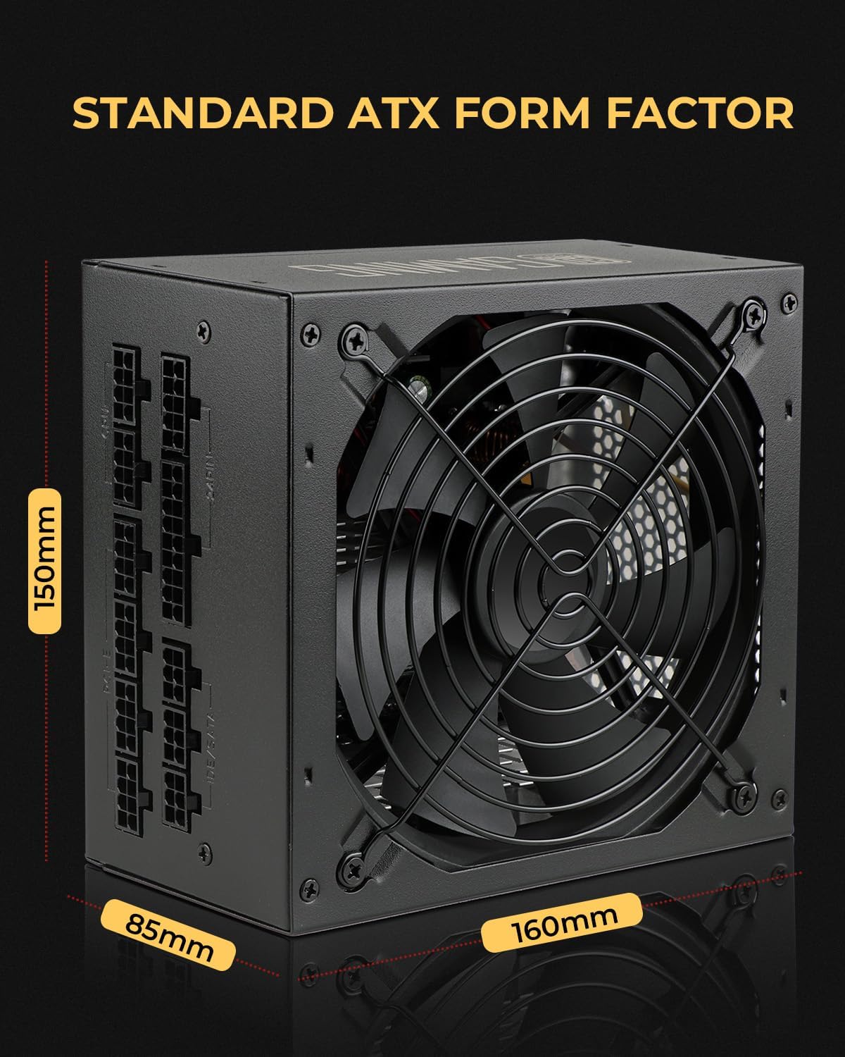 750W PSU ゴールドスタンダード ATX ゲーミングPC電源 フルモジュラー 100-240V アクティブ PFC 120mm