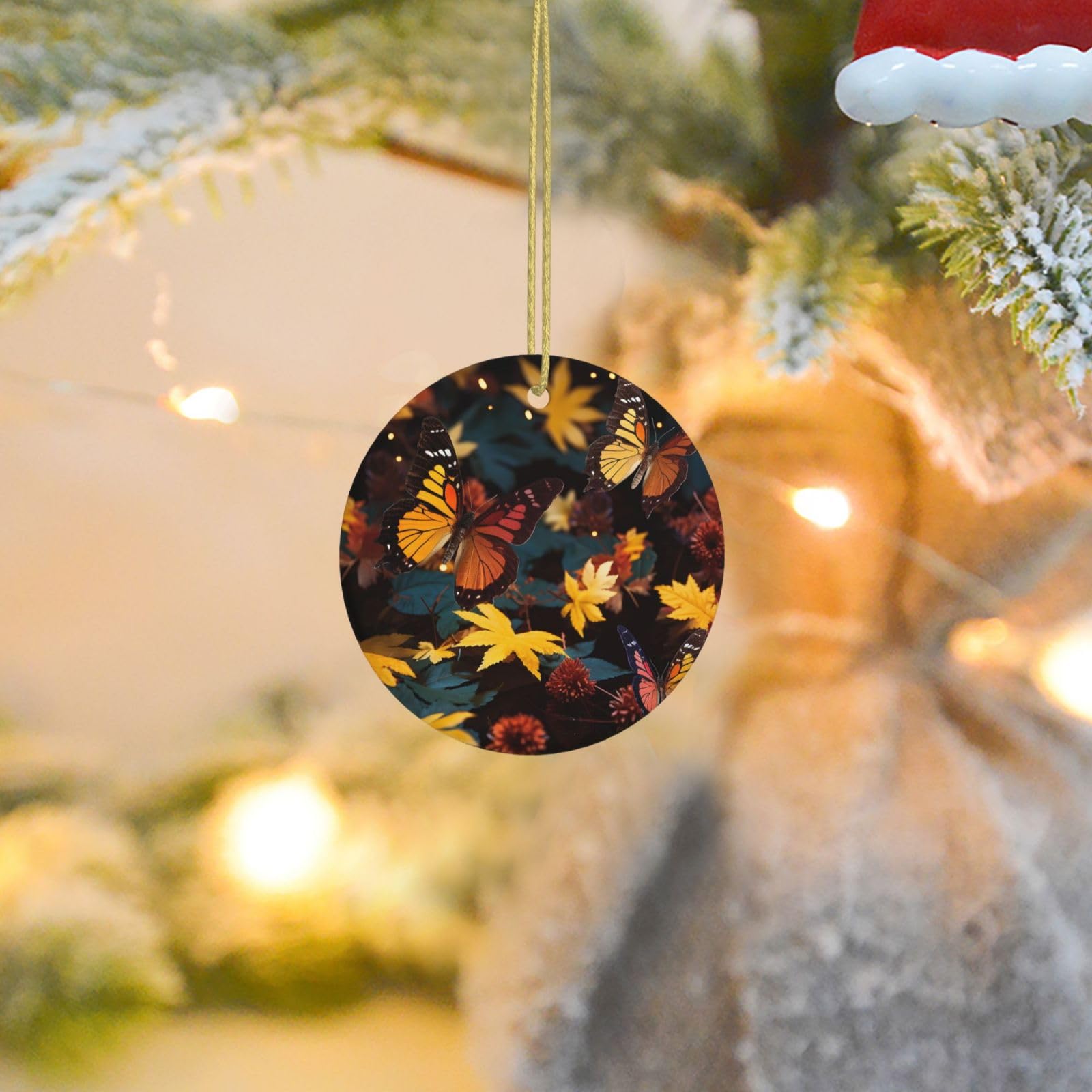 Christmas Tree Ornaments Ceramics Christmas Round Decorations Autumn Ceramics Ornaments Circle Pentagram Xmas Tree Hanging Pendant for Christmas Tree Party Holiday Home Decor
