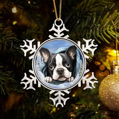 Miniatura 8 de CowkissSign Adorno de copo de nieve de metal  Chow lindo y divertido perro que mira a cachorro, copo de nieve de Navidad, árbol de Navidad de metal,