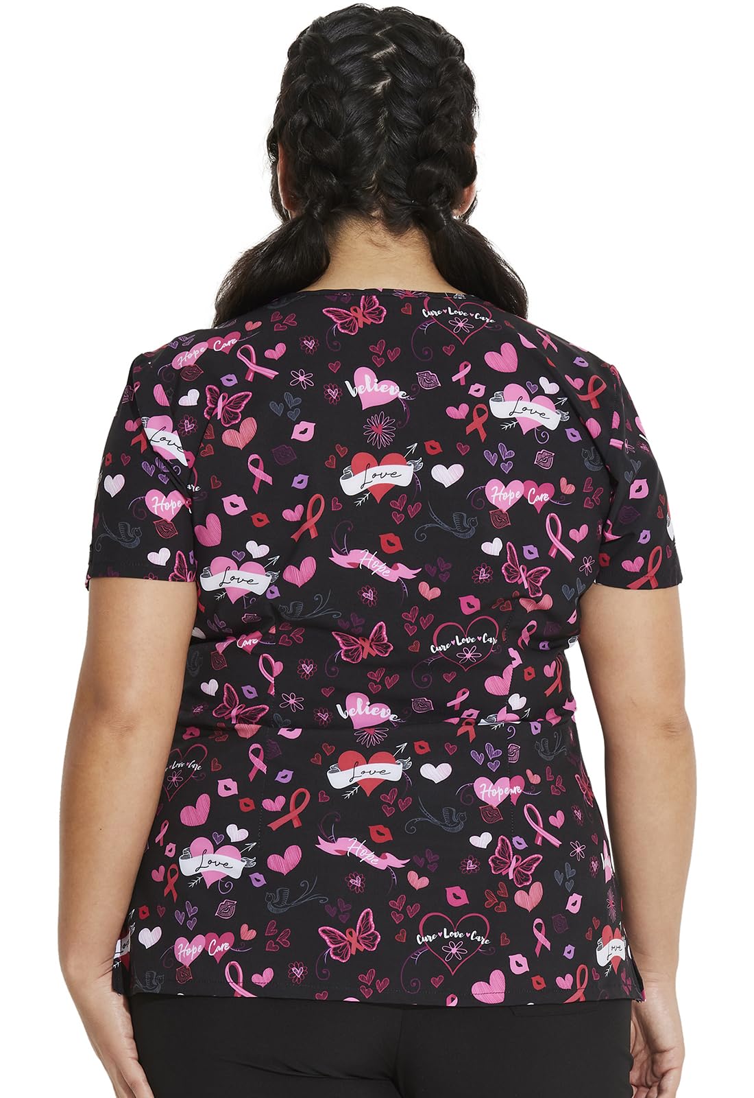 Dickies EDS Prints DK852 Women's V-Neck Top, Americana Heart