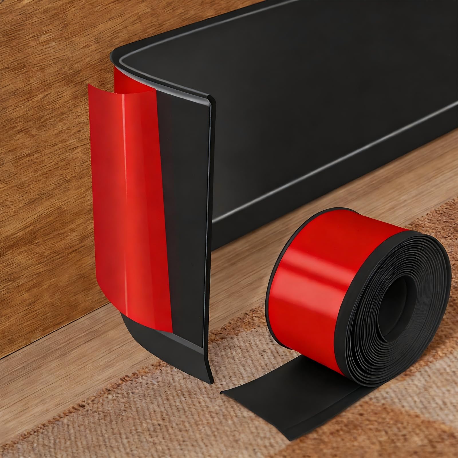 Plinthe souple autoadhésive en PVC noir de 5M x 10CM pour la finition murale