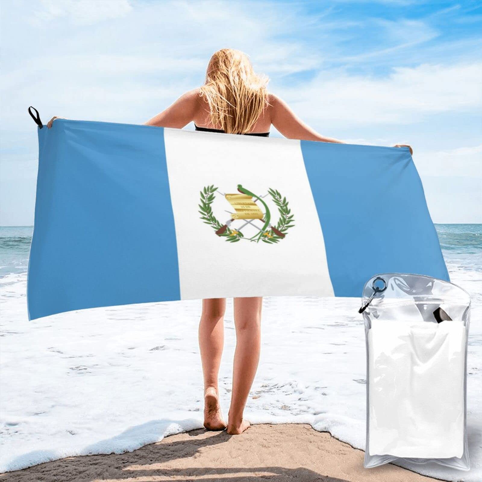 Lawenp Guatemala Flag Microfiber Beach Towel Adults Large Quick Drying Bath Towel Travel Towels with Pouch 31.5"x63"