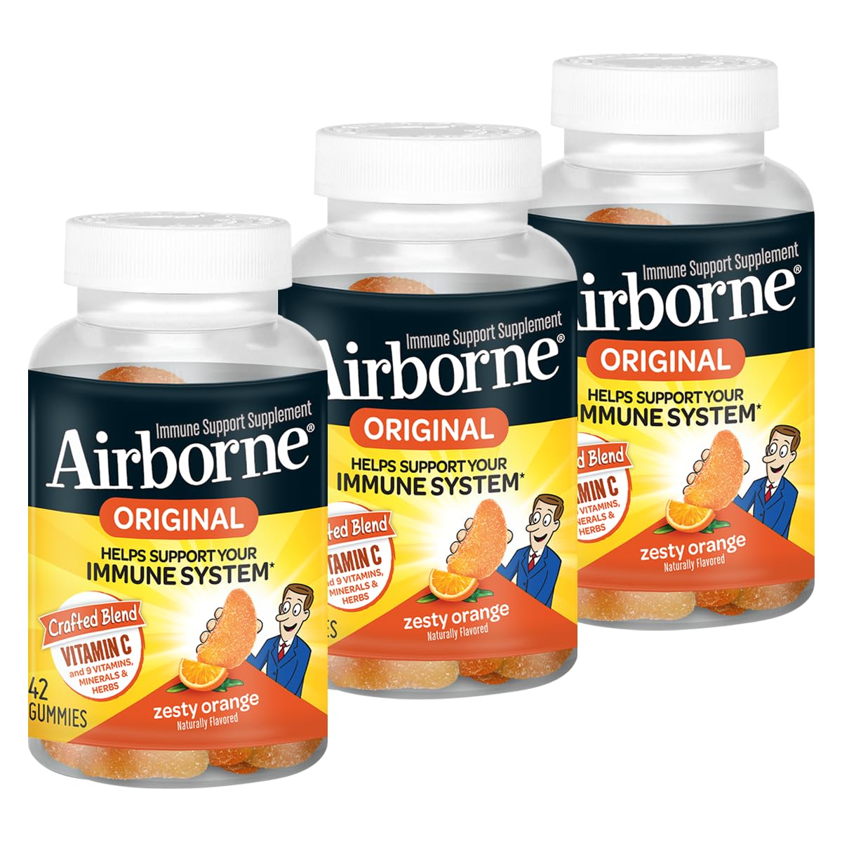 AirborneZesty Orange Flavored Gummies (750mg) Pack of 3