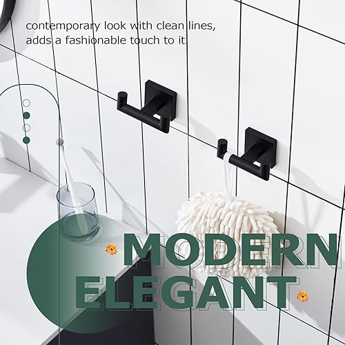 Miniatura 4 de KOKOSIRI Gancho para bata de baño, doble toalla, color negro mate para baño, cocina, montaje en pared, paquete de 2 unidades, acero inoxidable