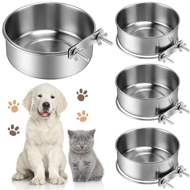 Tigelas para Comedouro de Cães em Aço Inoxidável 304 Zopeal para Gaiolas e Canis, Pacote com 4
