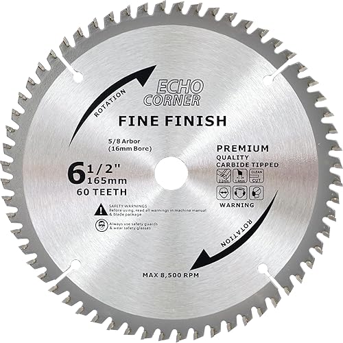 6-1/2 Inch Fine Finish Wood Cutting Circular Saw Blade, Fine Cut Crosscut Framing Plywood MDF Plastic Veneer Lumber Laminate, 5/8 Inch Arbor (60-Tooth)