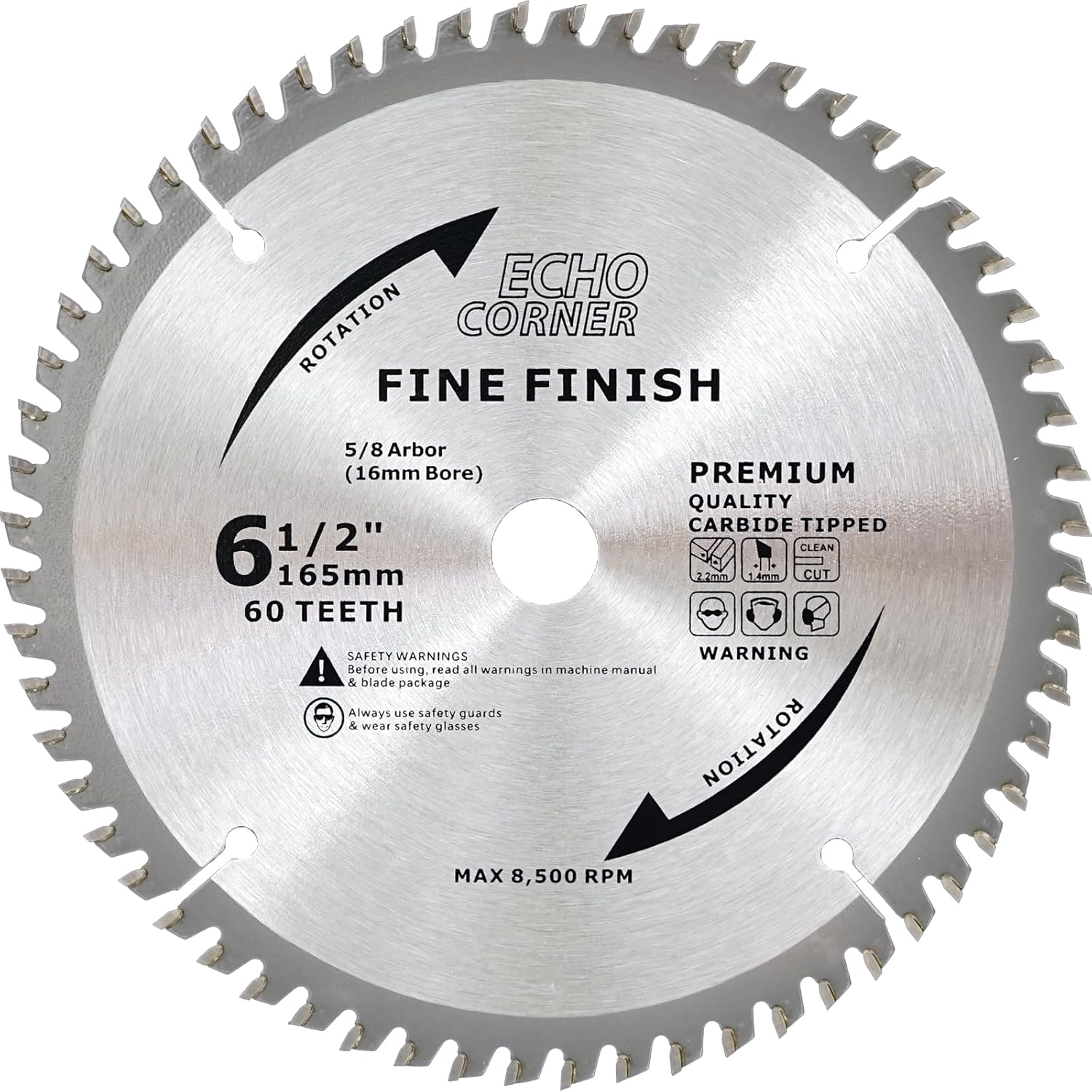 6-1/2 Inch Ciruclar Saw Blade Heavy Duty 24T/60T Combo Pack, Fast Finishing Fine Cut Crosscut Framing Ripping Laminate Plywood Plastic Lumber, 5/8" Arbor