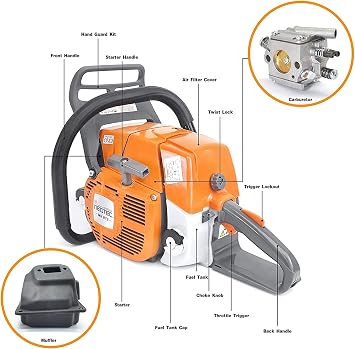 NEOTEC NS872 Gas Powered ChainSaw,72cc 2-Cycle Gasoline Power Chain Saws Fit for 24/25/28 inch Bar, All Parts Compatible with MS 038 381 without Bar
