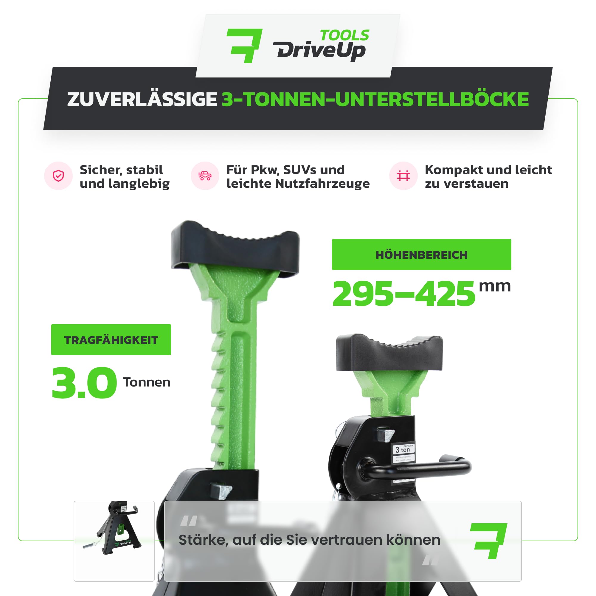 Unterstellböcke für Auto (3TONS - 420max) | Stabilisierende Wagenheberständer, 2er-Pack | Hubhöhe 280 mm–420 mm | Autolift – Auto Steht 3 Tonnen, insgesamt 6 Tonnen.