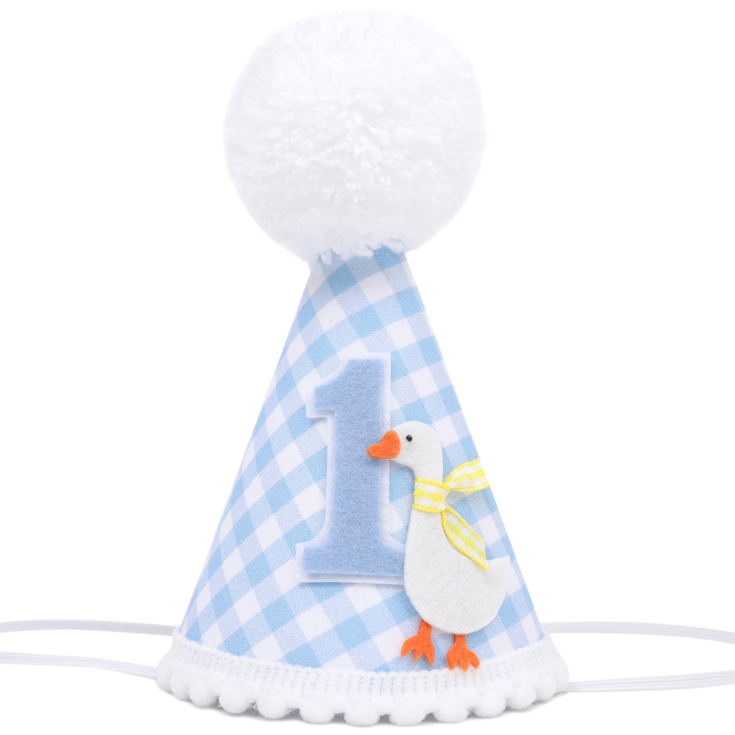 One Funny Goose Hat - Blue Gingham 1st Birthday Decorations for Boys, Goosie First Birthday Crown
