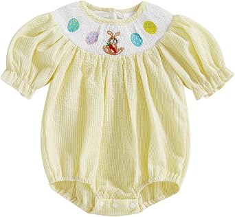 Baby Girl Easter Outfit Newborn Bunny Bubble Romper Infant Big Bowknot Plaid T Shirt Top Toddler Summer Clothes