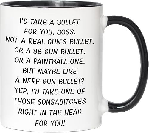 Miniatura 5 de Ransalex Regalos divertidos para jefes, tazas de café con texto en inglés "I 'd Take a Bullet for You Boss Gag, tazas de cumpleaños, citas para