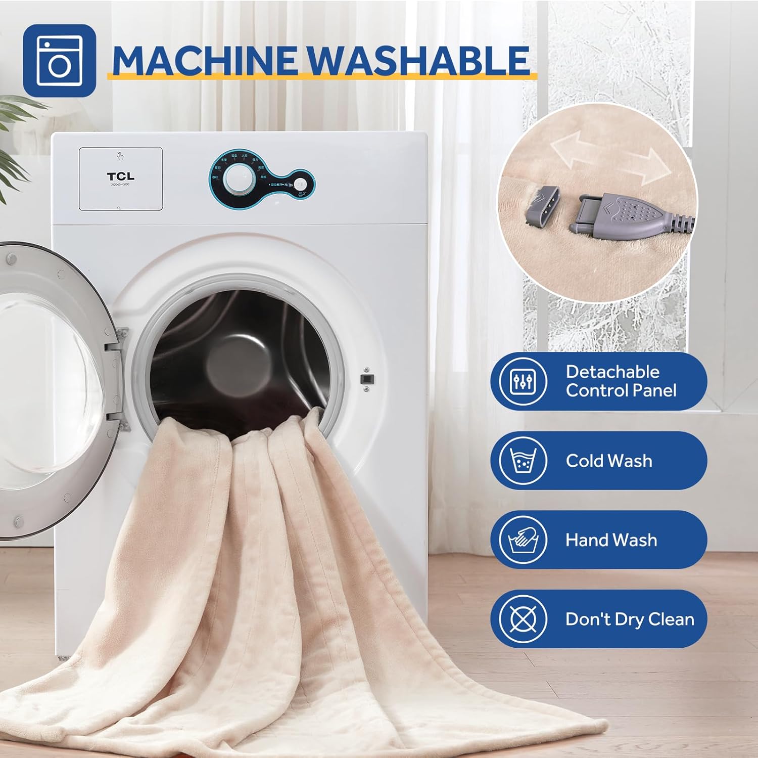 Sealy Electric Blanket Twin Size 62"x84", Soft Double Flannel Heated Blanket with 10 Heat Levels & 1-12 Hours Auto Shut Off, Machine Washable, Even Heat Distribution, Beige - Image 7