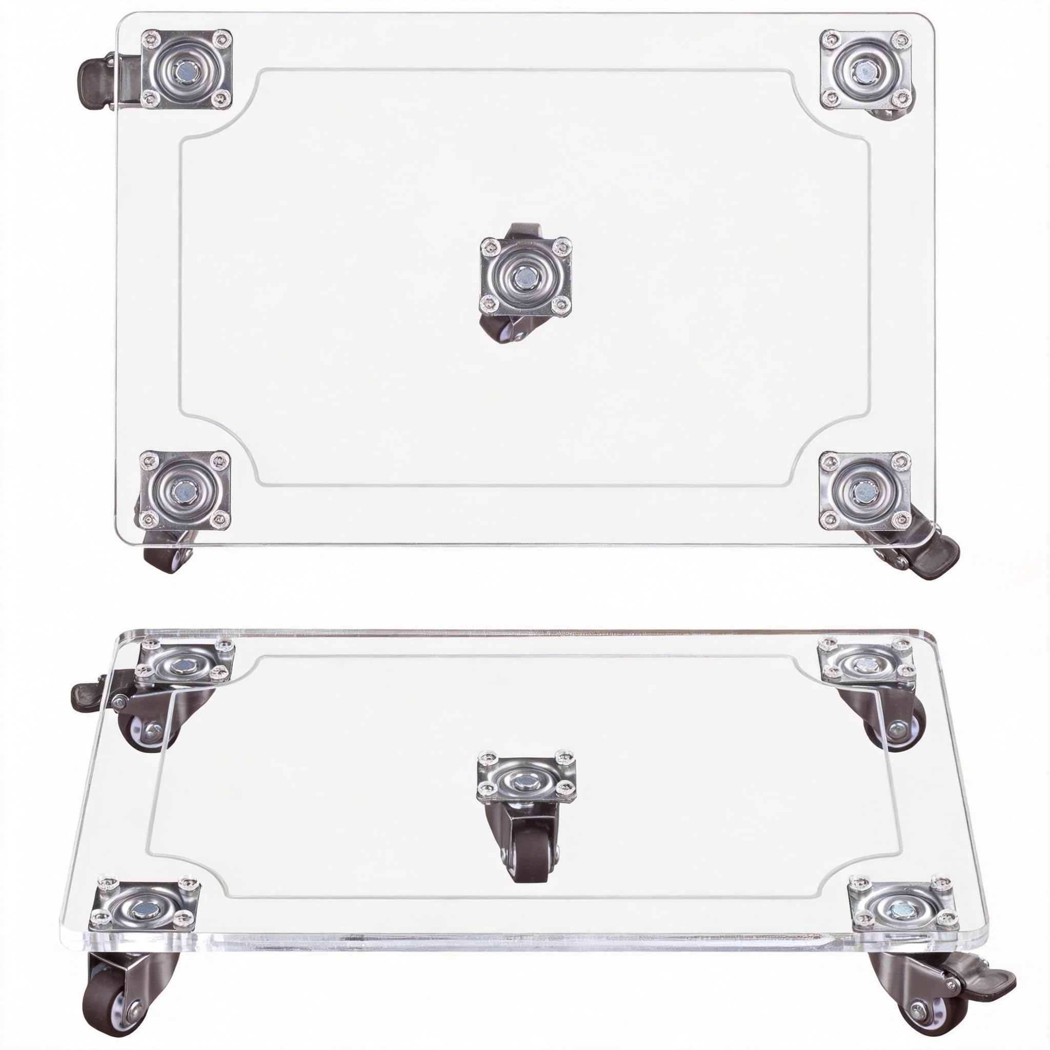 EMCOMS 1PC Transparent Colour Plant Caddy 35x25cm Duty Rolling Square Plant Stand with 2 360° Lockable Caster Wheels Acrylic Plant Stand with Caster Wheels,Indoor Outdoor Patio/Flower Pot/Dolly