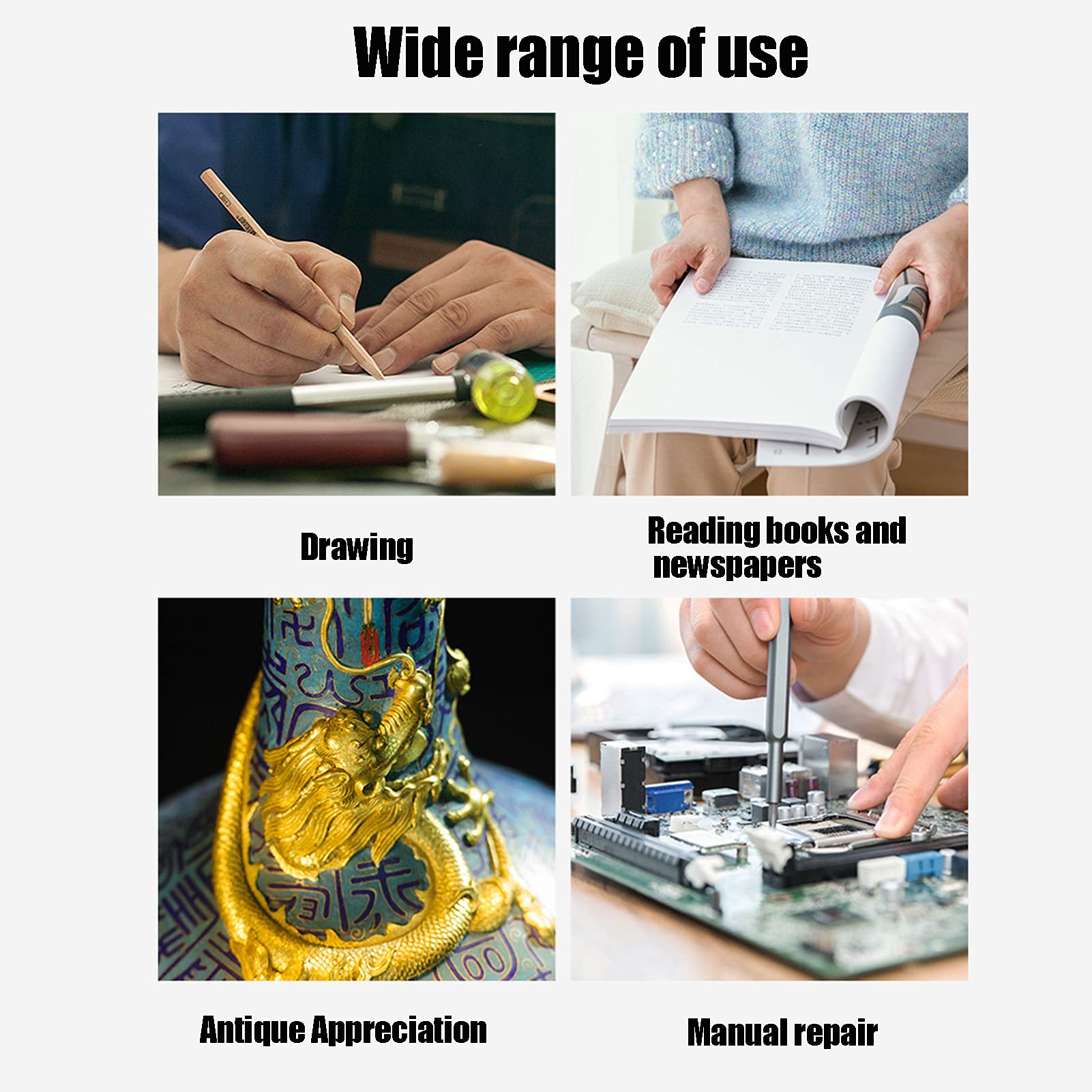 6 LED Measuring Magnifier,10X Loupe Measuring Magnifier Illuminated Jewelers Magnifying Glass USB Charging Magnifier for Jewelry Currency Stamps Textile Sewing Circuit