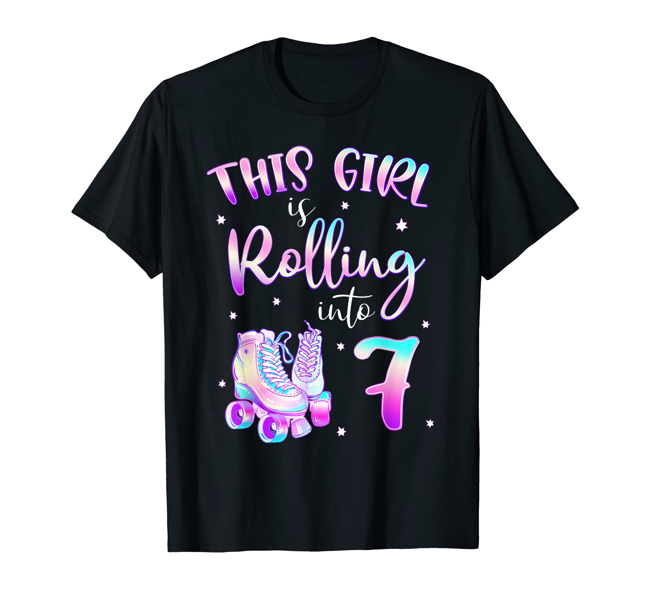 Birthday Shirt For Kids Apparel Roller Skates Gift 7th Bday Rolling Into 7 cumpleaños niña patinaje fiesta Camiseta
