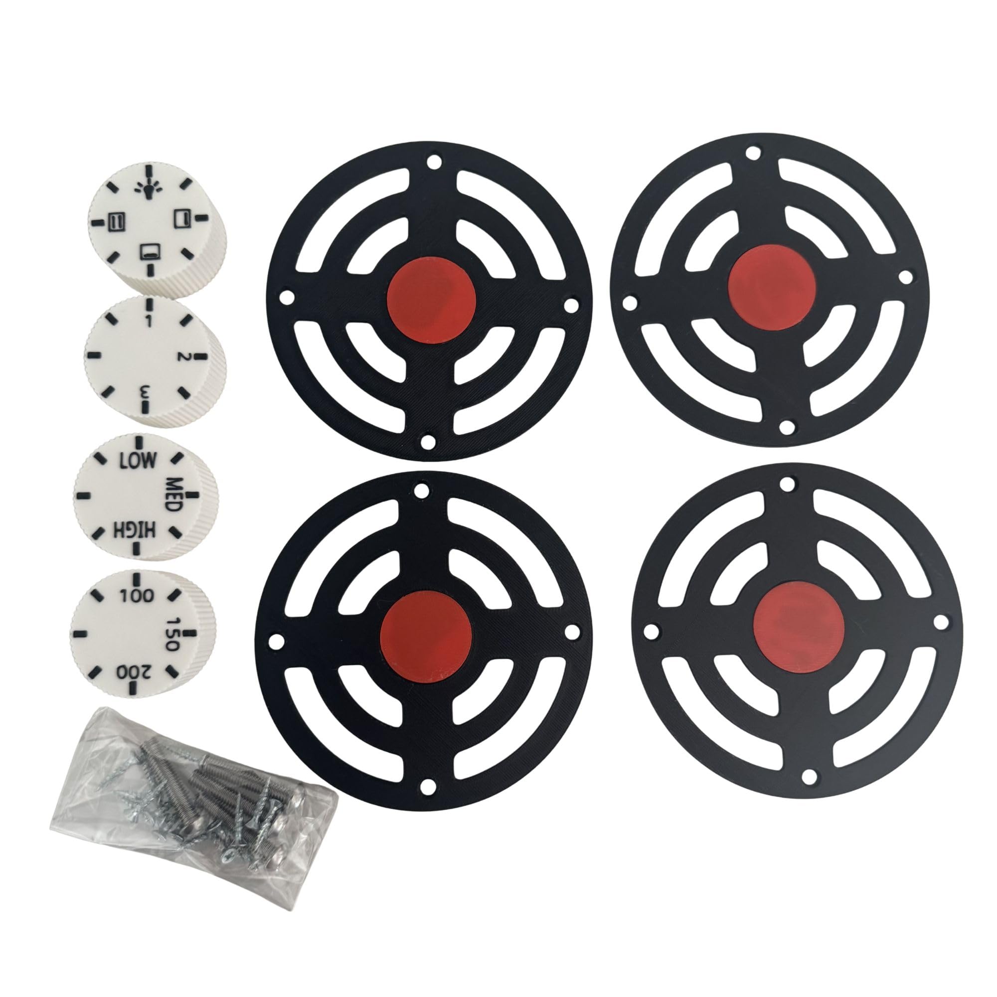 DIY Mud Play Kitchen Cooker Rings and Dials Set, Black Hob Accessories, 4 Pack (White, 4Dials and 4Hobs)