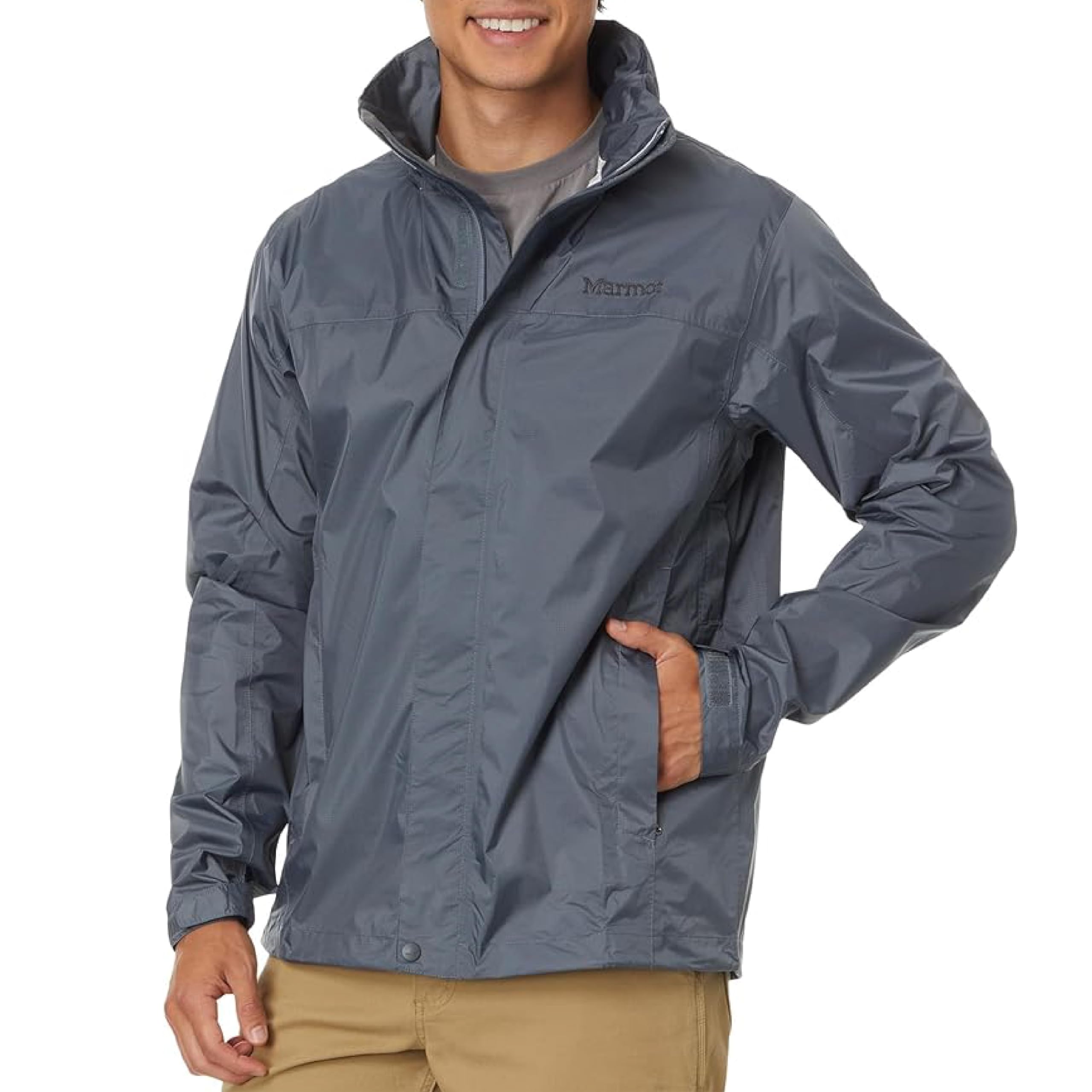 MARMOT Men's Precip Eco Waterproof Rain Jacket - 100% Recycled, Breathable, Lightweight, Packable Raincoat, Steel Onyx - Latest Collection, L