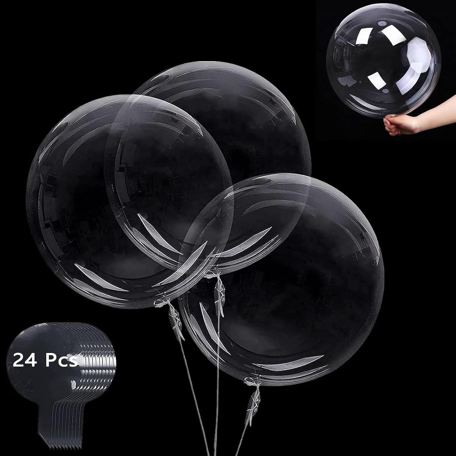 24 Pcs Transparent Bubble Bobo Balloon, 18 Inch Bobo Balloons, Large Transparent Bubble Balloon, Crystal Clear Fillable Bobo Balloons for Christmas Wedding Birthday Party Decorations
