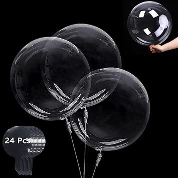 24 Pcs Transparent Bubble Bobo Balloon, 18 Inch Bobo Balloons, Large Transparent Bubble Balloon, Crystal Clear Fillable Bobo Balloons for Christmas Wedding Birthday Party Decorations