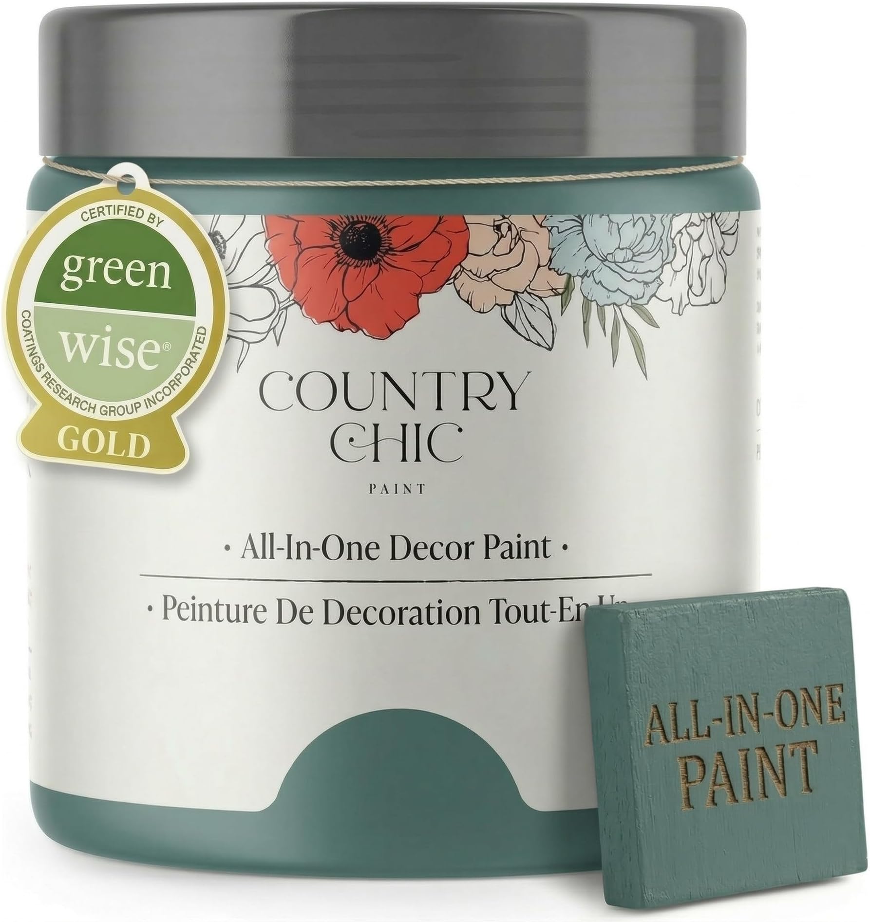 Country Chic All-in-One Chalk Paint for Furniture, Cabinets, Home Decor, Eco-Friendly, Matte Finish, Built-In Primer & Top Coat for Wood, Metal - Wanderess (Teal) - 4 oz (118 ml)