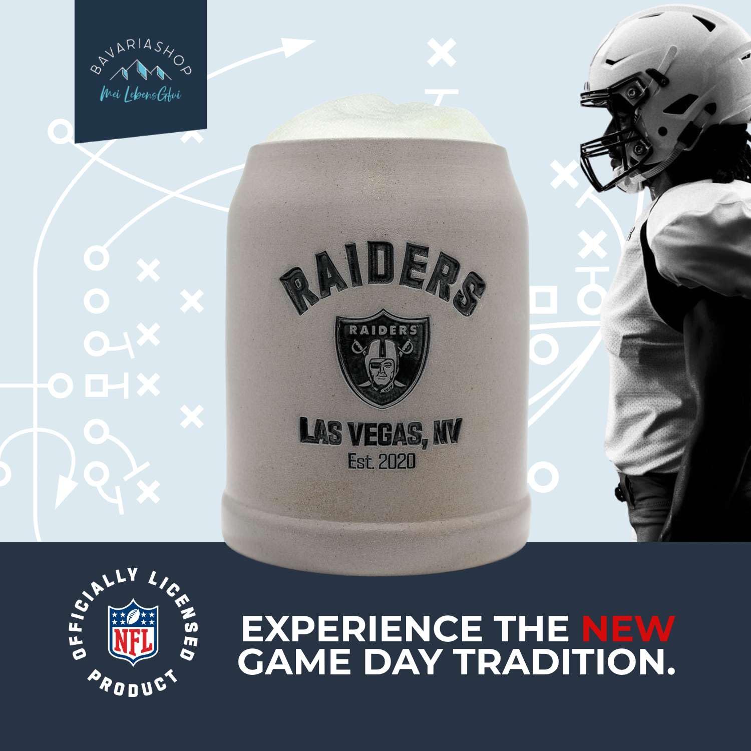 Bavariashop | ®NFL PREMIUM Team-Krug Las Vegas Raiders | NFL Fankrug mit Team Logo | American Football Sammlerkrug | 0,5 Liter