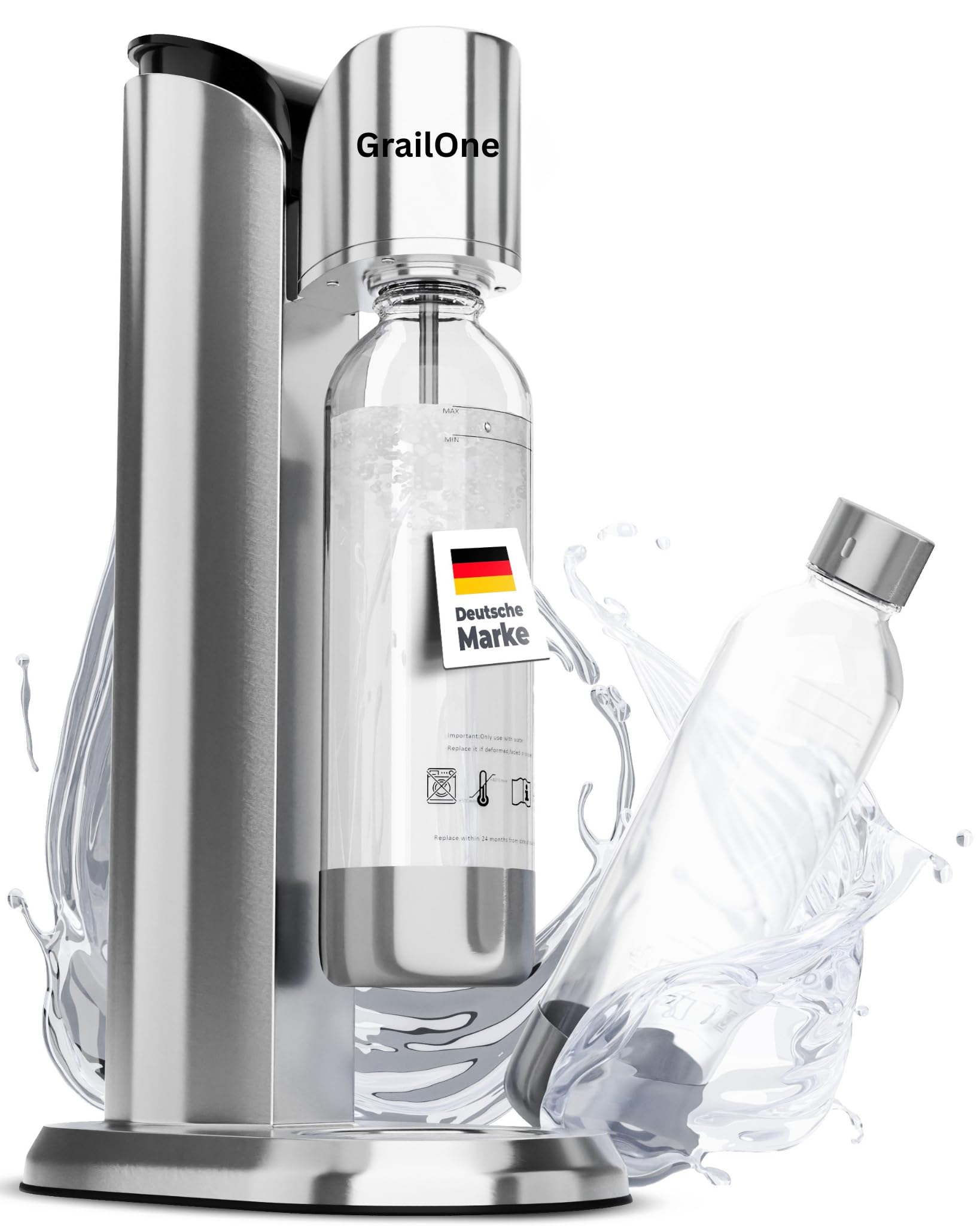 Wassersprudler Edelstahl [inkl 2 PET Flaschen ] – soda stream kohlensäure Maker–Sprudelwasser Maschine – Wasser Sprudler für Sodastream CO2 Zylinder für my soda streaming und streamautomat