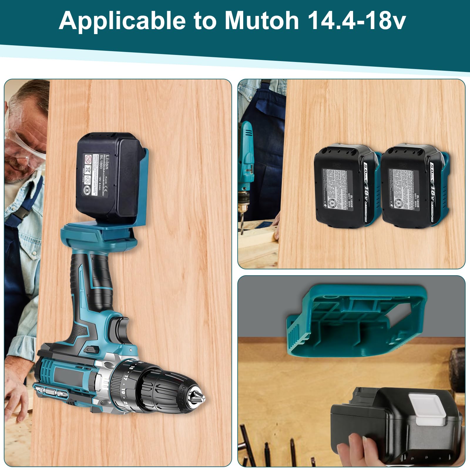5 soportes de batería compatibles con Makita de 14,4 a 18 V, estante de almacenamiento de batería, soporte de taladro de pared 2 en 1, colgador para herramientas de taladro, soporte de montaje de