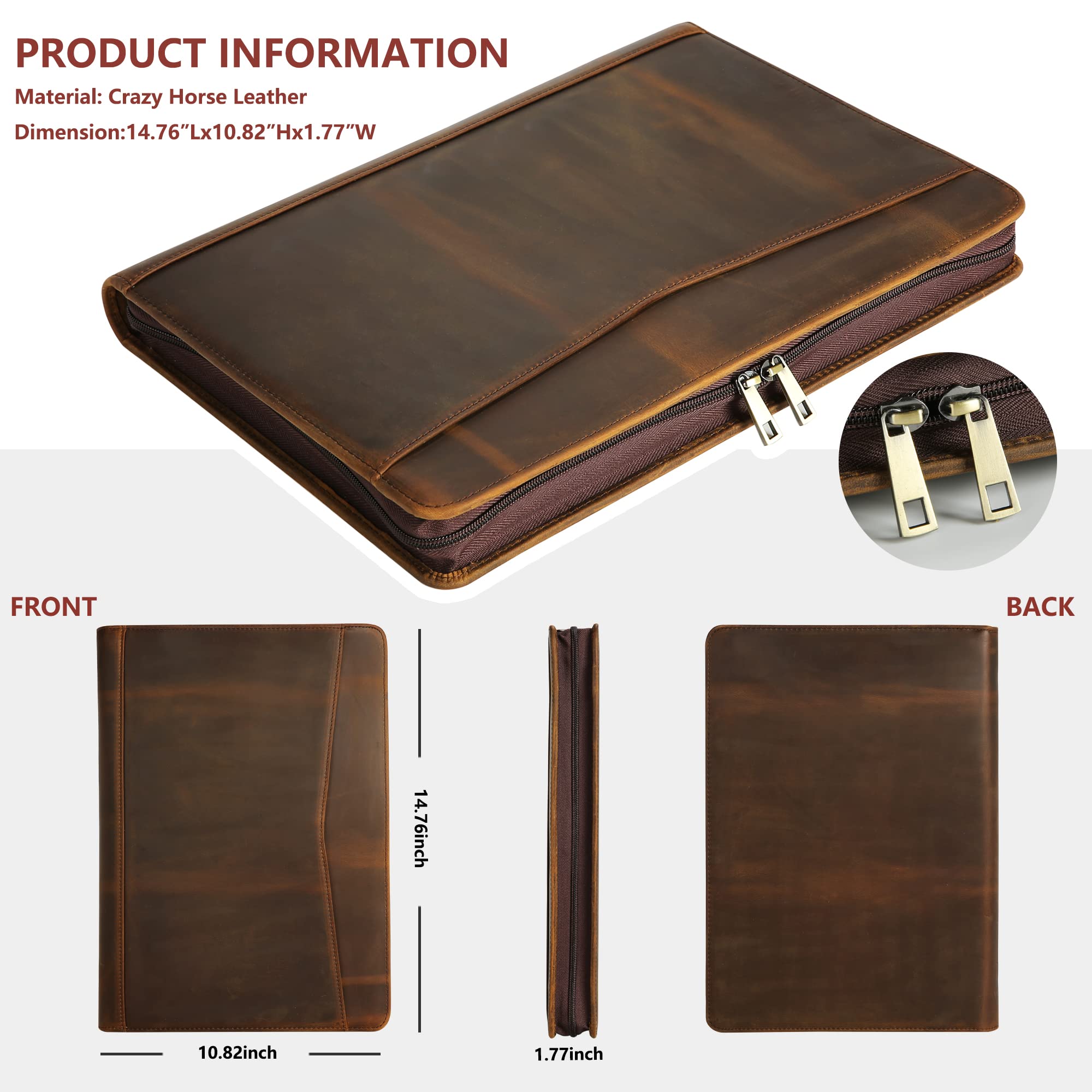 Amazon.co.jp: 本革 ポートフォリオオーガナイザー ジッパー付き 男女