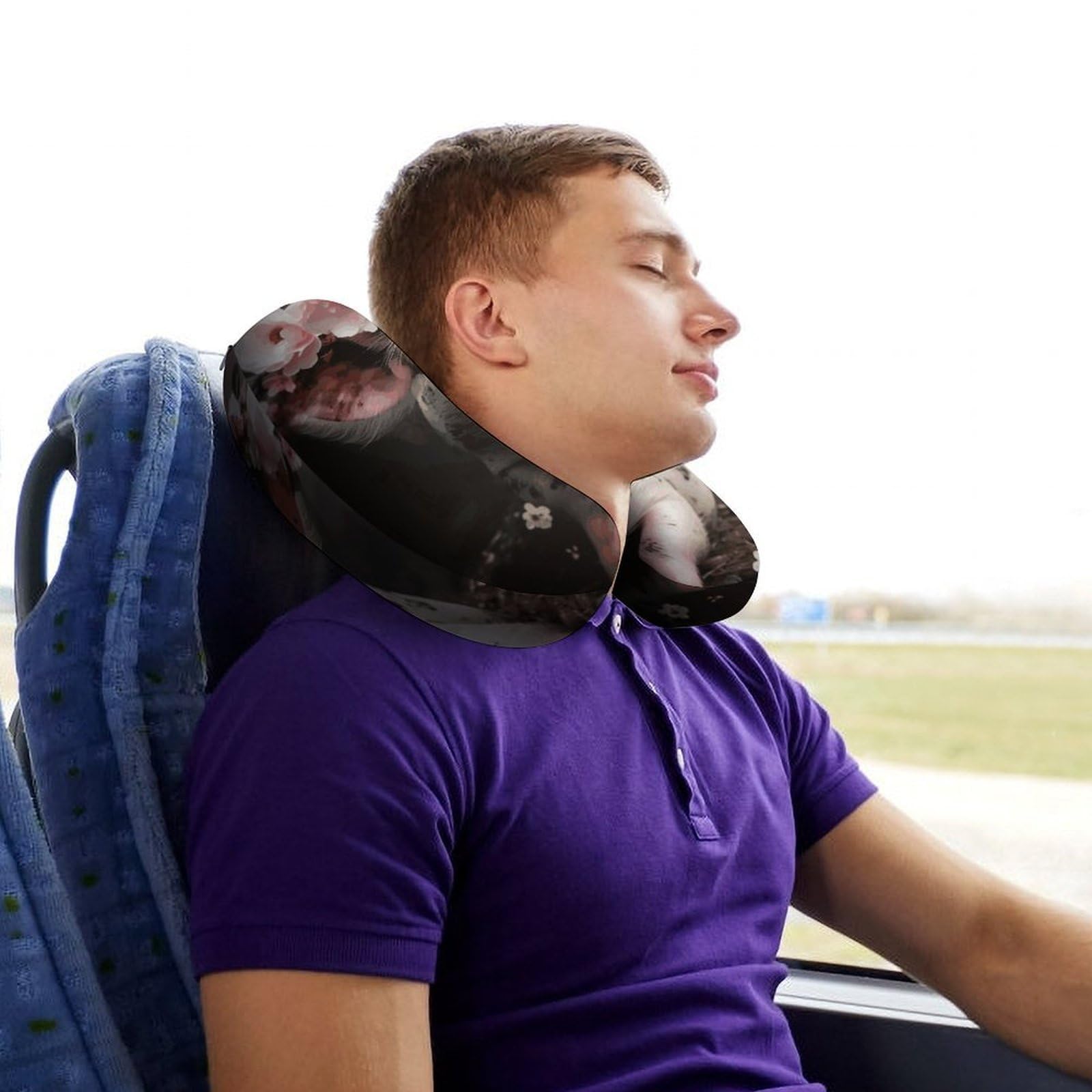 Sonriente (14) almohada en forma de U, núcleo de almohada de espuma viscoelástica, cojín, proporciona apoyo para el cuello, almohada de viaje, adecuada para aviones, coches, hogares y
