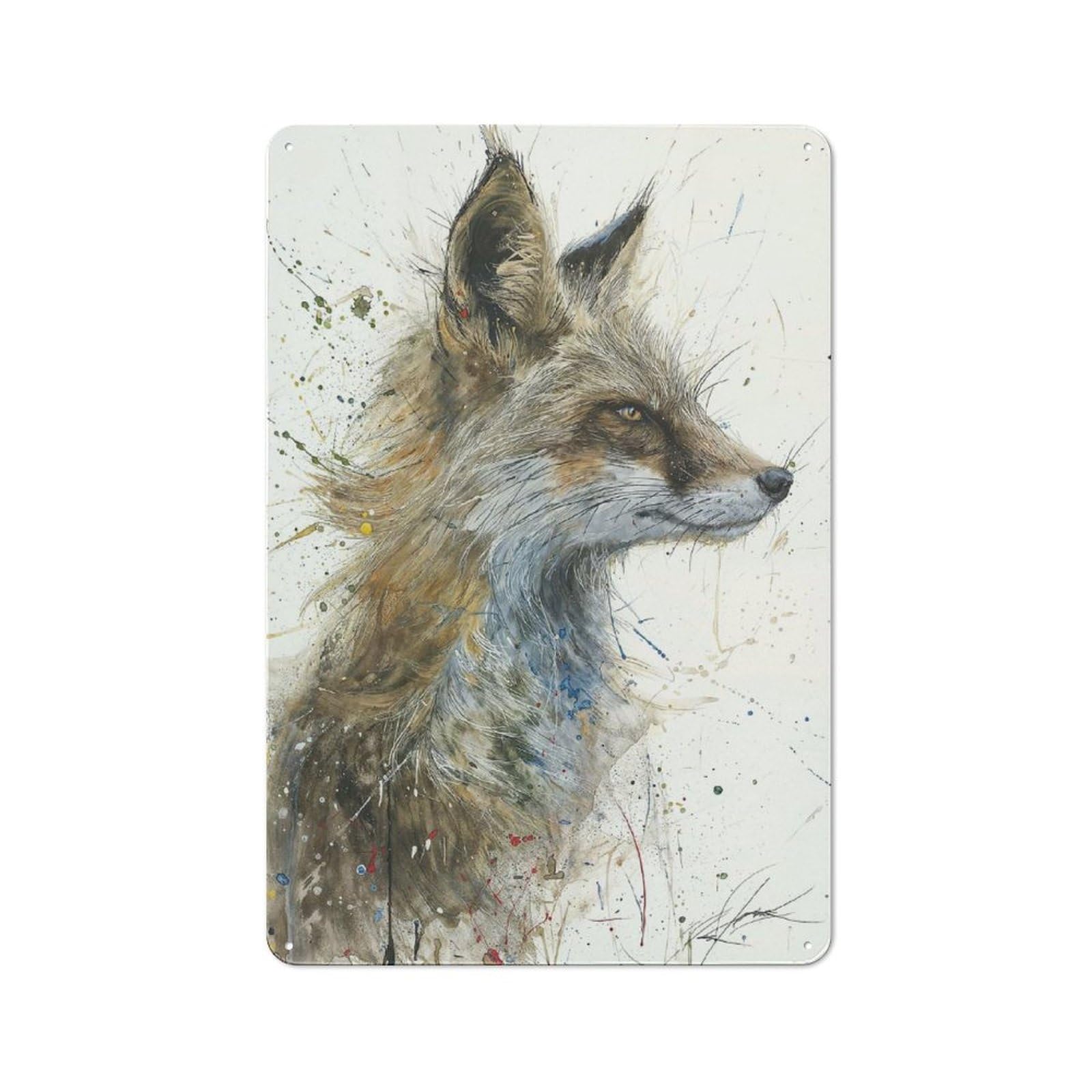 Fox Splatter Portrait Vintage Metal Wall Decor 30x20cm, Tin Wall Sign for Coffee Bar, Kitchen, Bistro Or Tea Corner