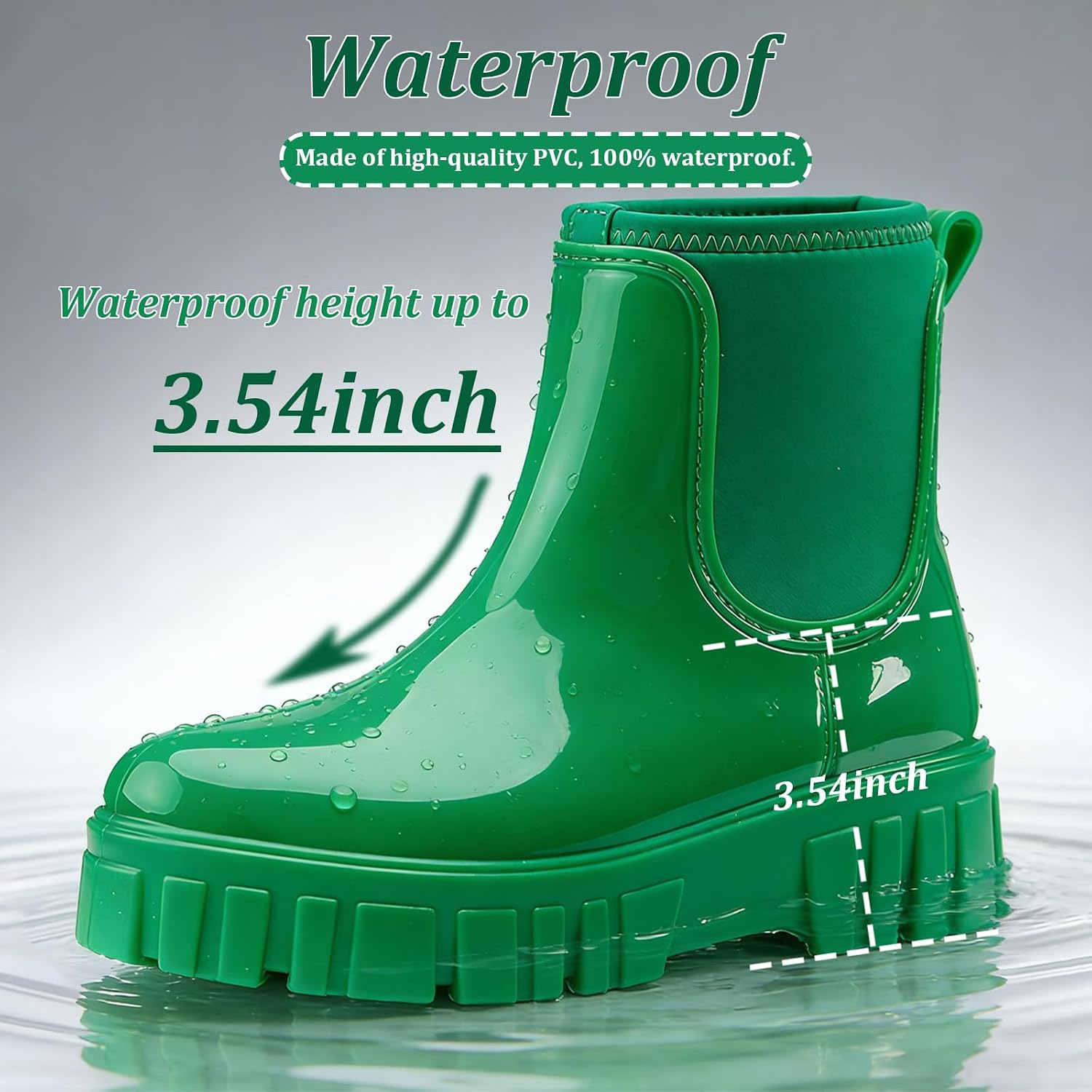 Women's High-top Mid-calf Rain Boots Waterproof Platform Chelsea Ankle Boots Comfortable Anti-slip Slip-on PVC Garden Rainboots for Outdoor Work image 4