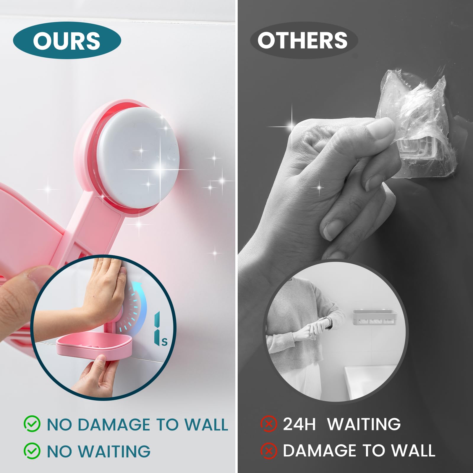 TAILI Suction Soap Dish for Shower 2 Pack, Max Hold 3 KG Shower Soap Holder for Bathroom Wall Mounted Sponge Tray, Drill-Free - Image 3