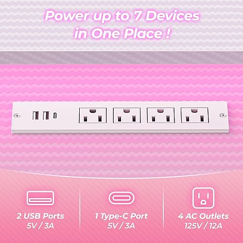 Miniatura 5 de Huuger - Escritorio para juegos en forma de L con tomas de corriente y luces LED, escritorio para computadora con estantes para monitor, superficie