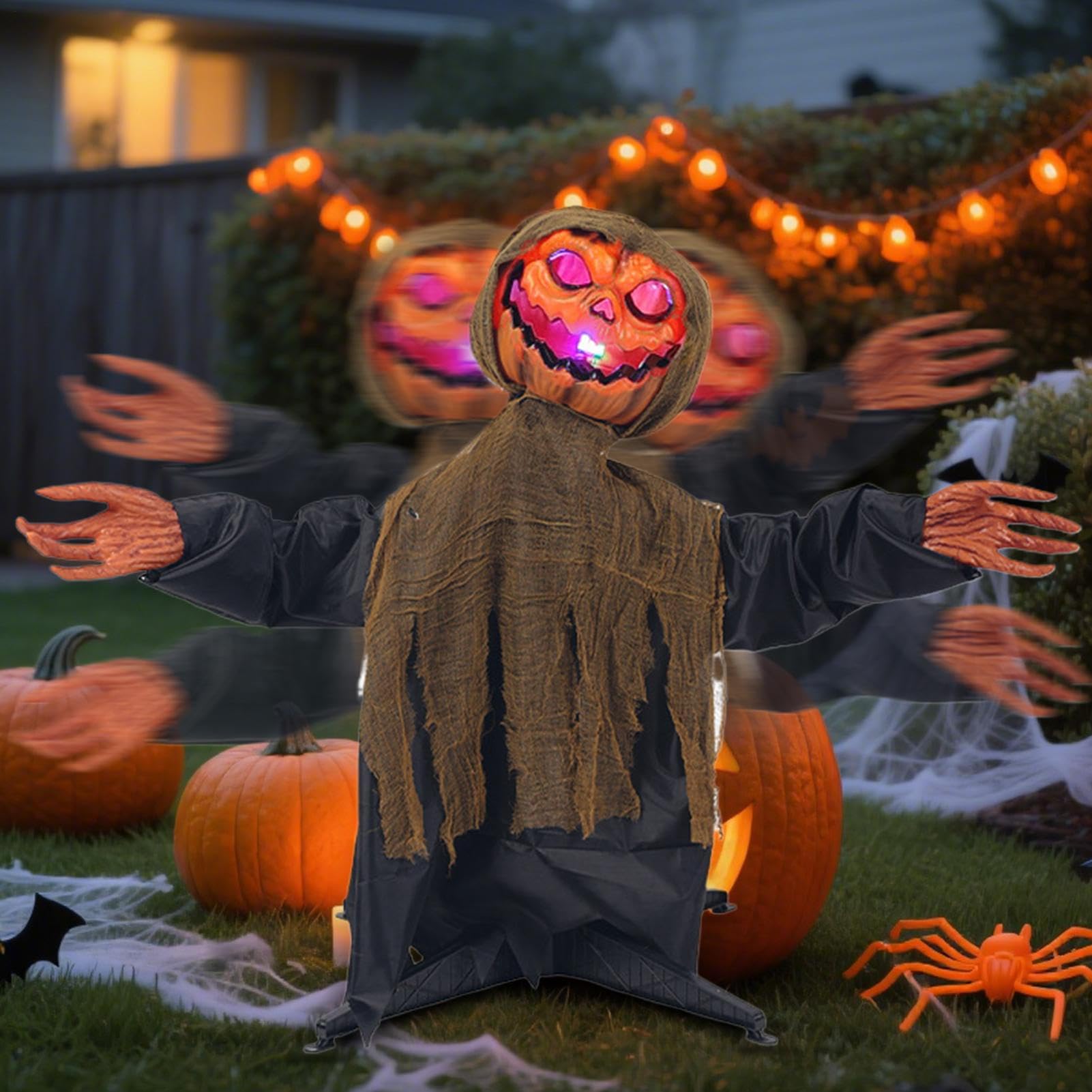 Animowane Dekoracje Halloweenowe Dekoracja Ogrodowa z Dynią i Duchami | Podświetlana Kołysząca Się Upiorna Dekoracja Z Dźwiękiem Na Taras Ogród Podwórko Przedogródek
