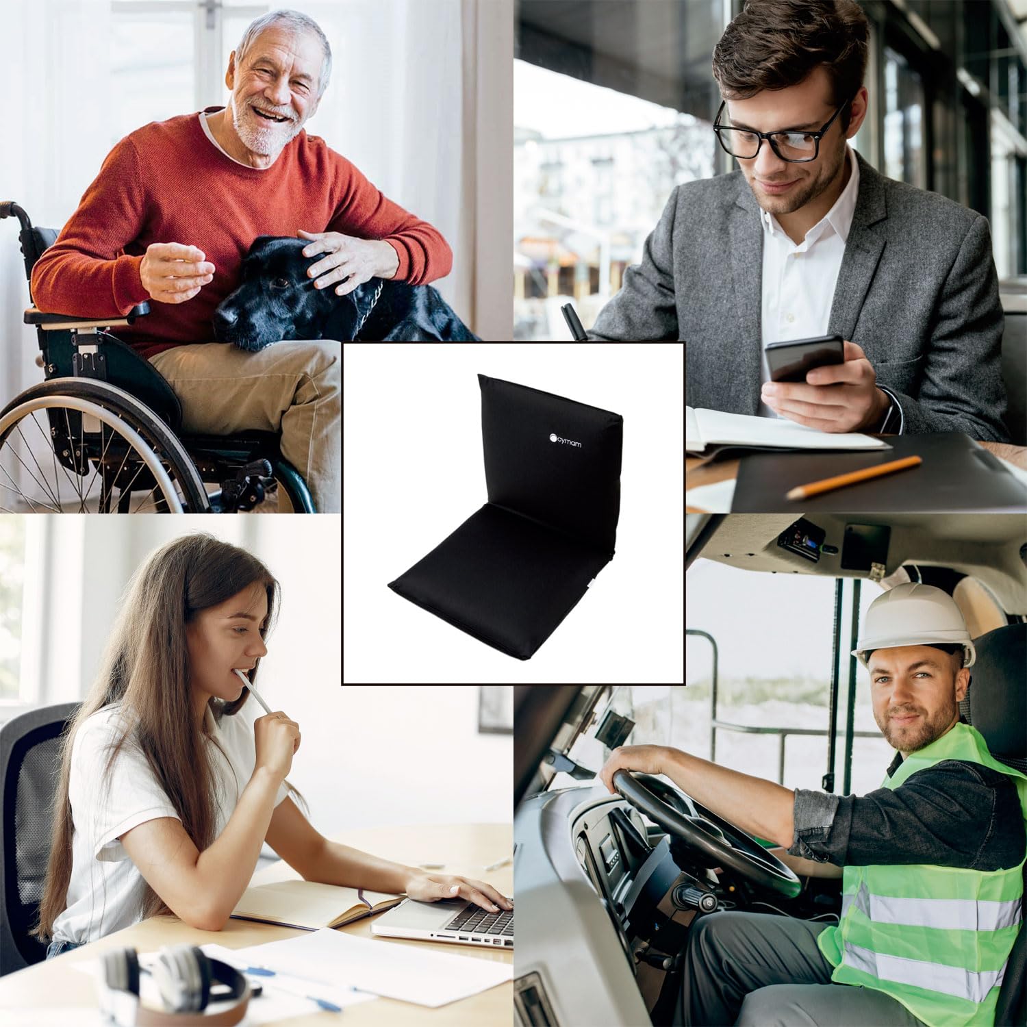 Cojín Antiescaras Convertible, Uso Doble con Respaldo o Asiento | Para silla de ruedas, oficina y coche, viscoelástico, ergonómico y con cinta antideslizante