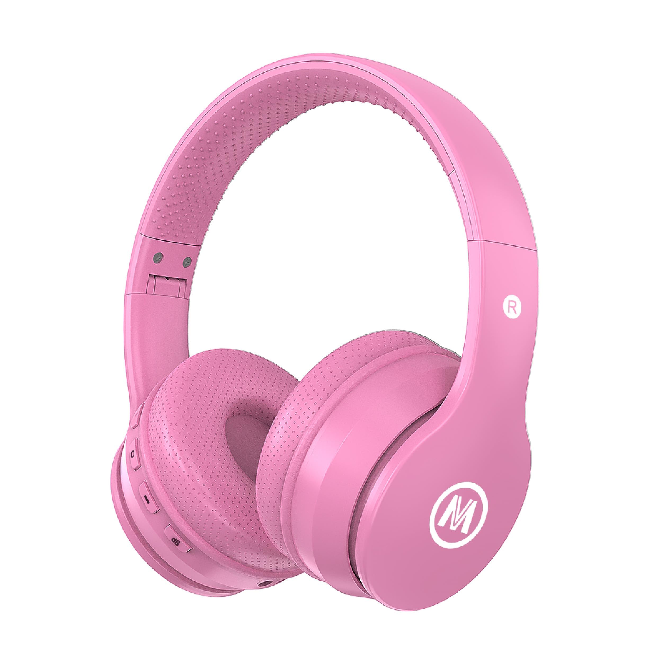 Headphones Kids Bluetooth 5.4 Wireless Play Time 68H Safe Volume Limit 85/94dB Over-Ear Foldable Headset,Fast Charging,with Aux Cord Built-in Mic for Toddler Child Pad Study Tablet Pink