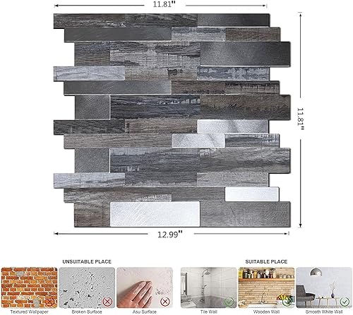 Miniatura 3 de WEIMEISC 5 hojas de azulejos contra salpicaduras para cocina, despegar y pegar, 12 x 12 pulgadas, autoadhesivo, impermeable, azulejos de metal para