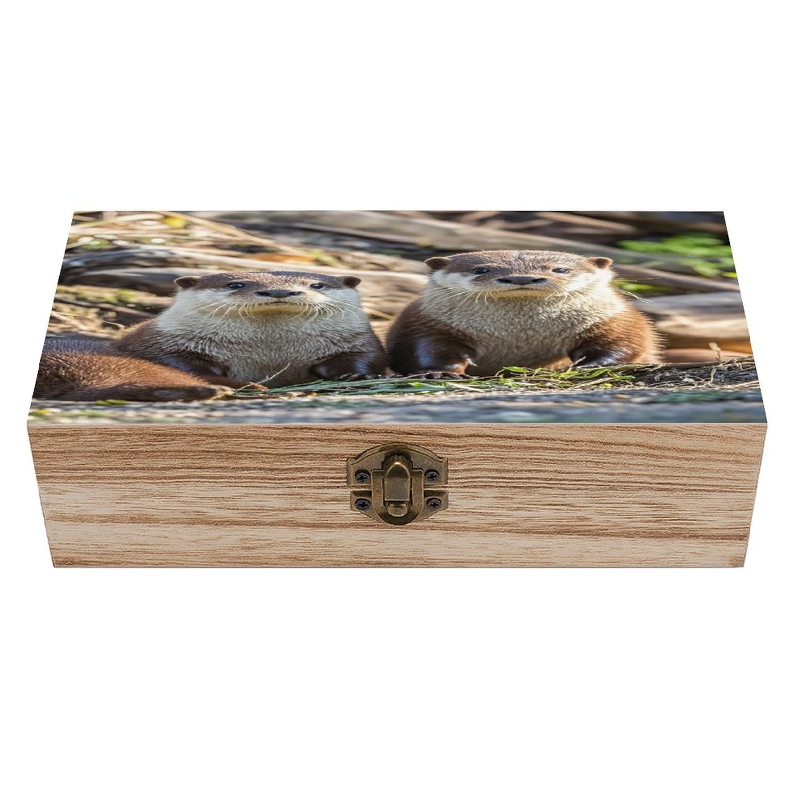 FekiLoot Animal Cute Brown Otters Wooden Jewelry Box Personalized Wood Keepsake Box Large Decorative Wooden Storage Boxes with Hinged Lid Rustic Style Wood Jewelry Organizer for Desk Home Office
