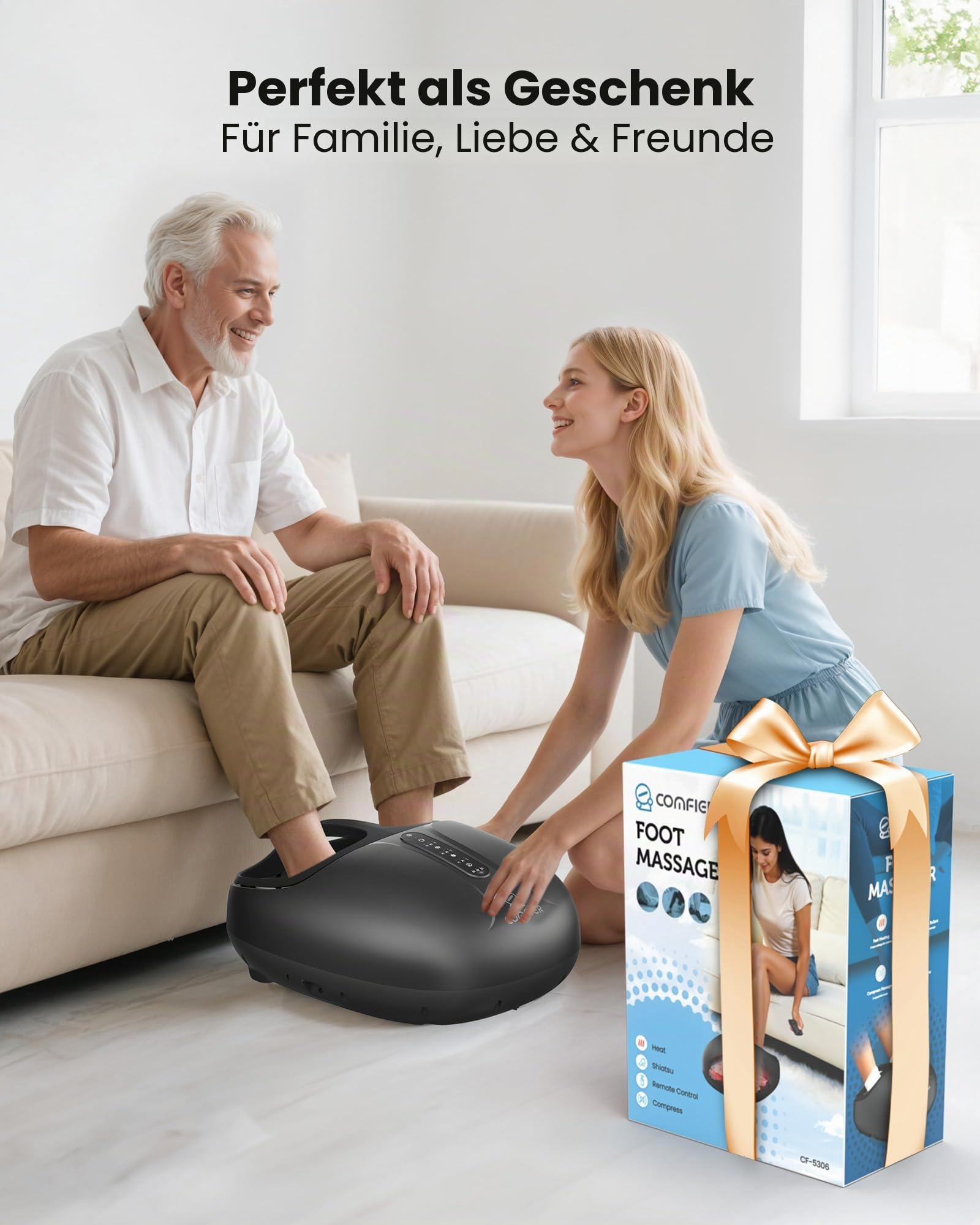 COMFIER Shiatsu Fußmassagegerät mit Wärmefunktion, elektrische Fußmassage mit Knet- und Druckmassage, 3 Intensitätsstufen, Homeoffice, bis EU 46, Geschenk für Frauen und Männer