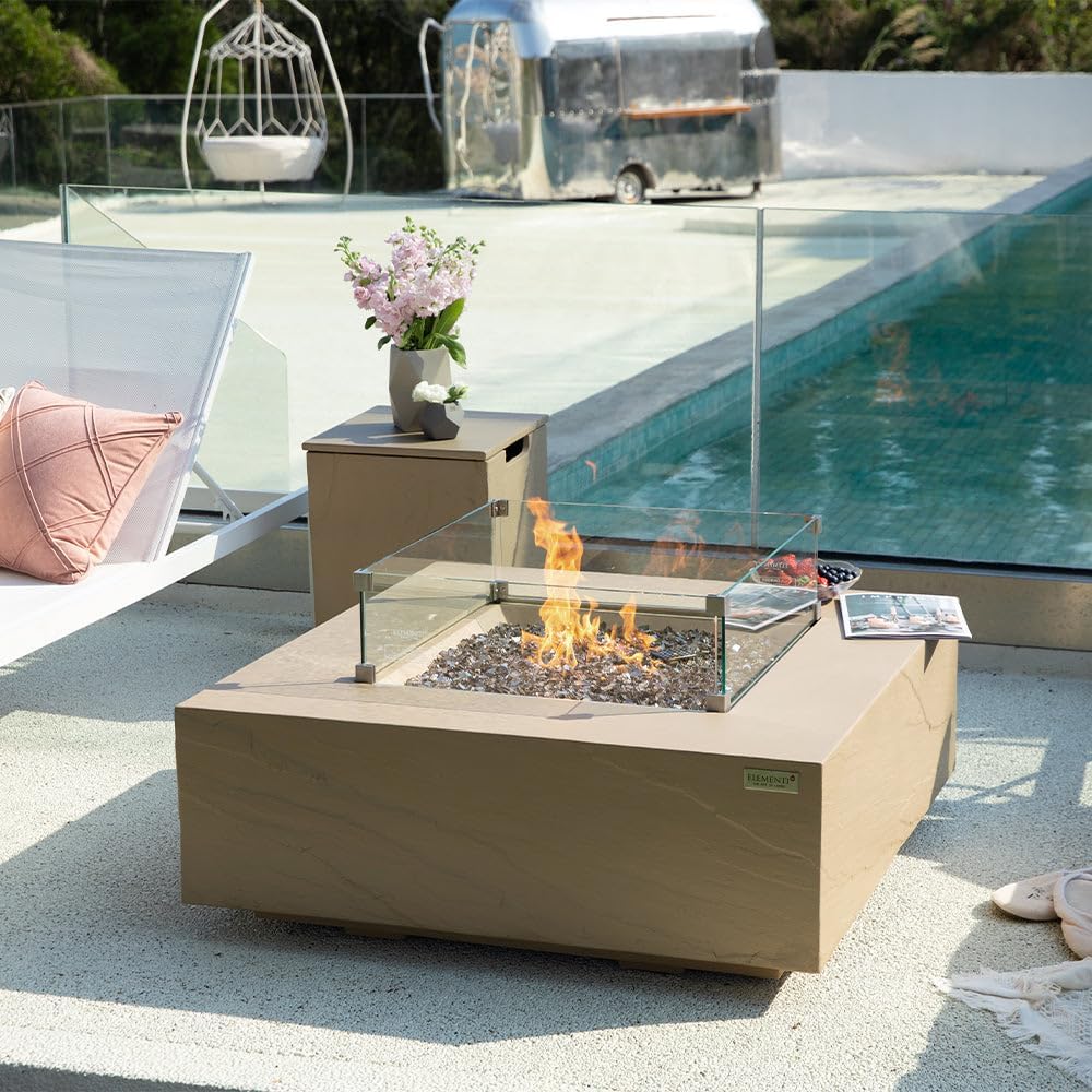 Uluru Concrete Fire Pit 40" x 40" Outdoor Patio Firepit Includes Fire Glass Modern Fire Pits & Outdoor Fireplaces for Garden, Deck, Indoor & Outdoor Heating