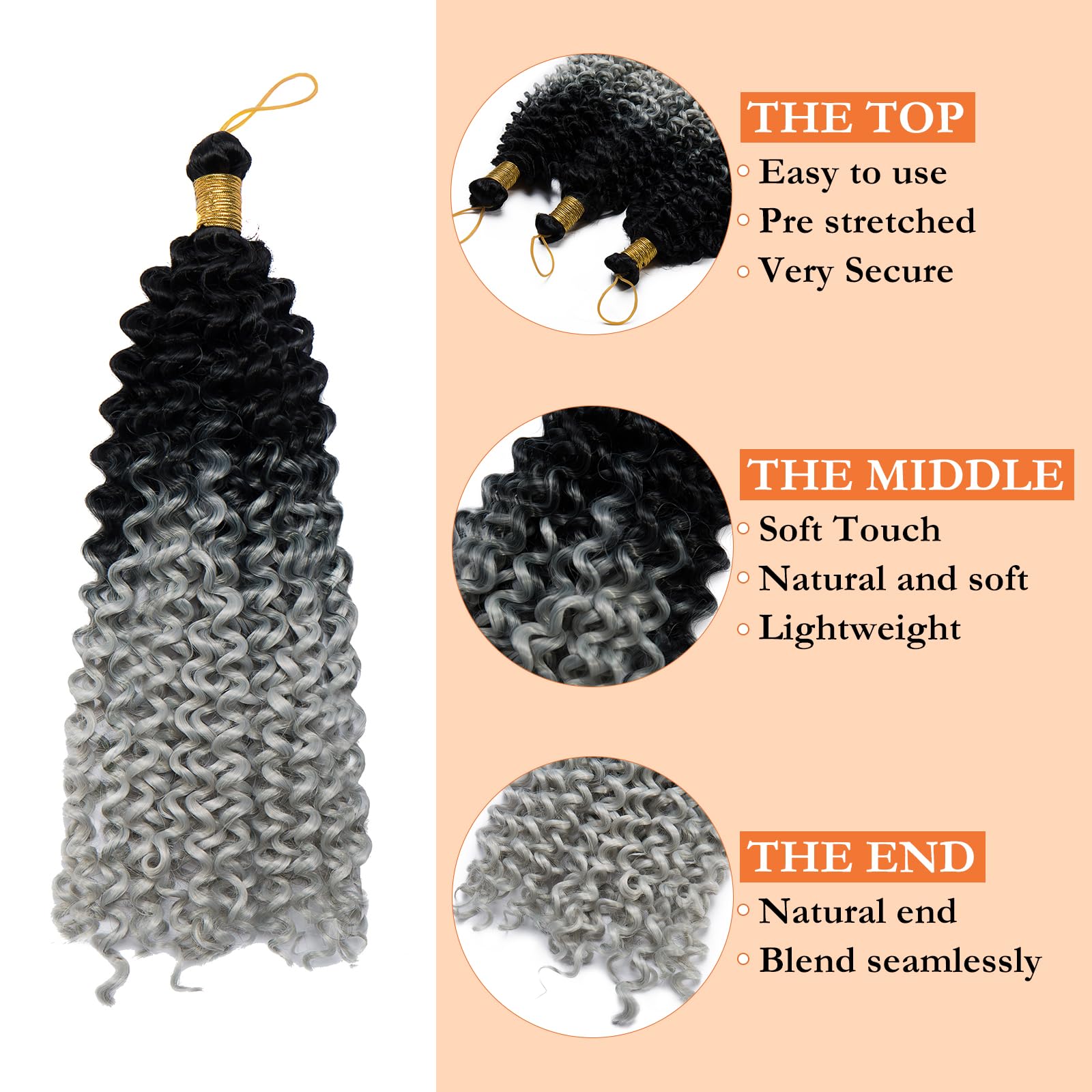 S-noilite Curly Braiding Hair,Marlybob Crochet Braids Hair Extensions 14 Inch Deep Wave Afro Kinky Jerry Curl Pre Stretched Ombre Braiding Hairpiece for Black Women,3 Pack 300g,Black to Silver Grey - Image 3
